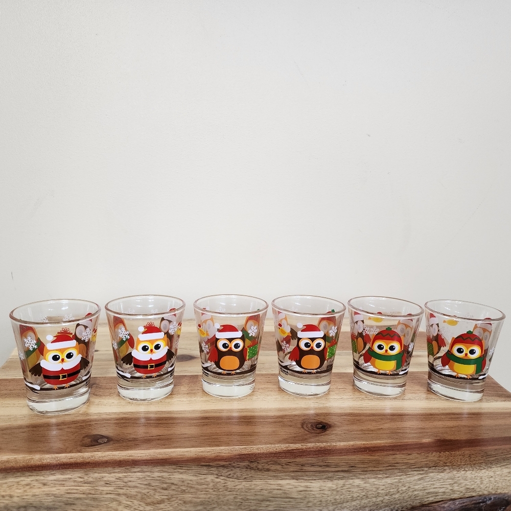 CERVE Made in Italy Christmas Owl Shot Glasses - Set of 6